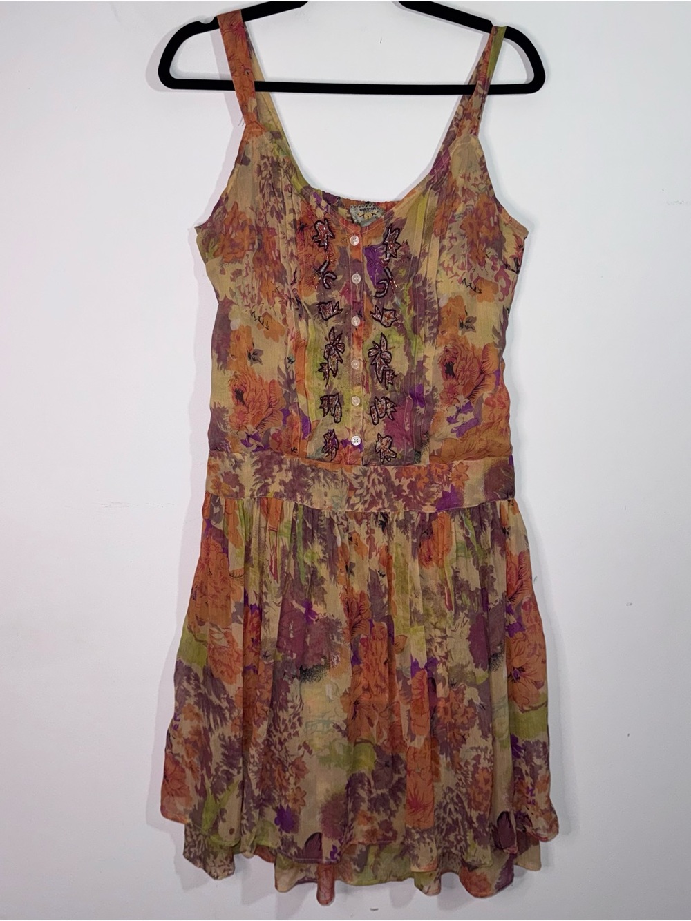 Vasna Desire Boho Fairycore Floral Beaded Embroidered Midi Dress Size M Cotton